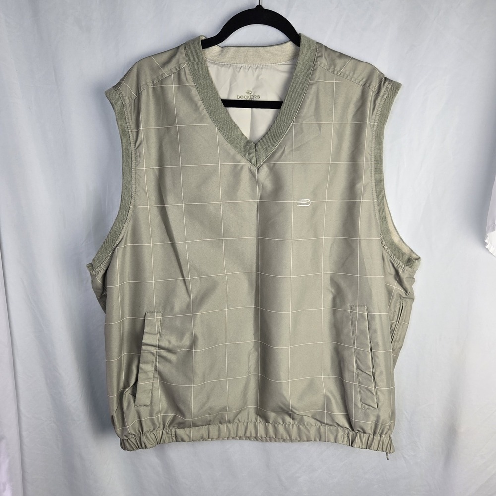 Dockers Golf Stain Defender Reversible Vest Mens XL Green Beige Tee Time Club